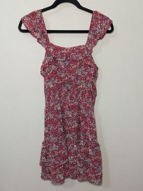 Made with Love Floral Ruffled Sundress in Red + Blue Summer Women's Size S